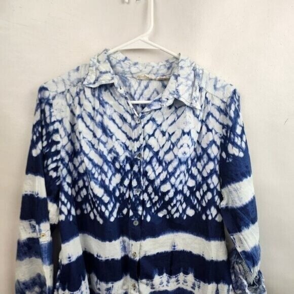 Beaches & BOHO Womens Tunic Top Medium Blue White Tie Dye Coastal Resort Hippie - Picture 2 of 9